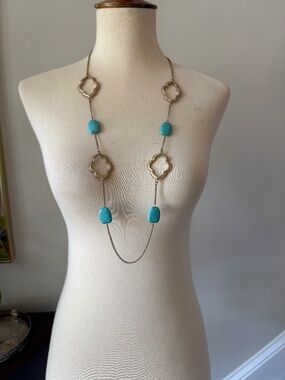 Anthropologie Long Gold Turquoise (faux) Necklace